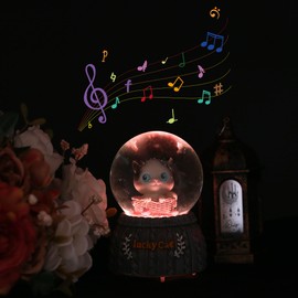 A.F.N.A.L Snow Globe with Light Gift, Crystal Musical Glitter Ball for Christmas & Birthday, 80mm Glass Water Globe Decoration, Lucky Cat Snowglobe, 3.3" x 3.3" x 4.7"