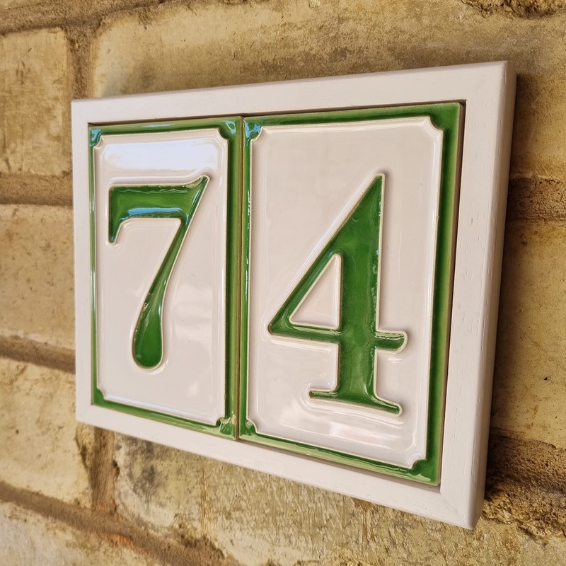 House Numbers Hand-painted Italian Ceramic Numbers Tiles Simple Green Design,