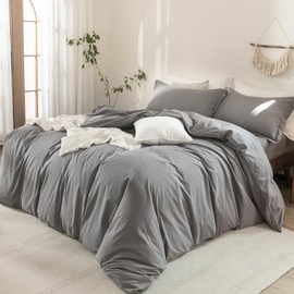 Warm Moment Dark Grey Duvet Cover California King Size Bedding Set Cover 100% Washed Cotton Duvet Cover with Zipper Closure and 2 Pillowcases, 104inch x 98inch