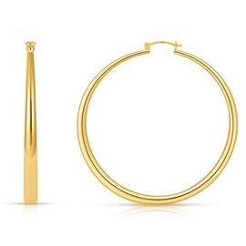 Gacimy Gold Hoop Earrings for Women 14K Real Gold Plated, Chunky Gold Hoops with 925 Sterling Silver Post Thick Lightweight Hoops, 60MM, Brass, No Gemstone