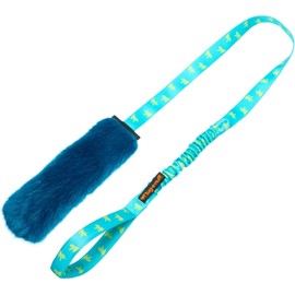 Tug-E-Nuff Faux Fur Squeaky Bungee Chaser Dog Toy (Teal), Tough Dog Tug Toy for Puppy, Small, Medium and Large Breeds, Interactive Training Chase Toys, 118 cm