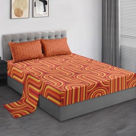 Pamnest Full Size Bed Sheet Sets, 70S Vintage Geometric Soft Microfiber 4 Pcs Bedding Sets for Kids and Adults Bedroom Bed Decor, Mid Century Yellow Flat, Fitted Sheet and 2 Pillowcases