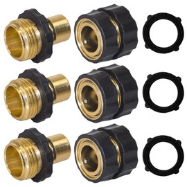 Hourleey Garden Hose Quick Connector, 3/4 Inch Male and Female Garden Hose Fitting Quick Connector, 3 Set