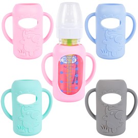 4-Pack Silicone Sleeves for Dr. Brown’s 4 oz Glass Baby Bottles – Drop-Proof Bottle Covers with Handles, BPA-Free Food-Grade Silicone, Thermal Insulated, Easy-Grip Design