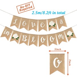 Adurself Love is in Bloom Burlap Banner with Flower Sweets Rustic Bunting Garland for for Engagement, Wedding, Anniversary, Valentine's Day Party, Bridal Shower Party Decorations