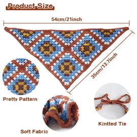 Kunyeah 2 Pieces Crochet Hair Bandana Floral Hair Scarf Boho Head Kerchief Vintage Headbands Triangle Hair Tie Handmade Hair Accessories for Girls Women (Coffee/Blue)