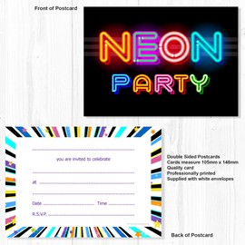 Olivia Samuel 20 x Neon Party Invitations from Ready to Write for Birthdays - With Envelopes