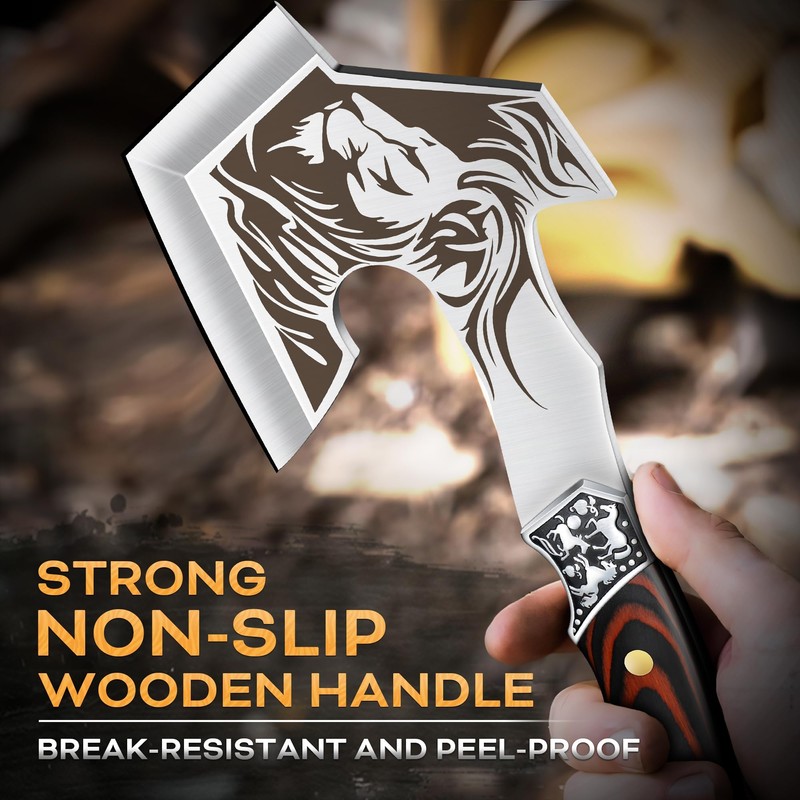 TIVOLI Camping Axe, Lion - Patterned Survival Hatchet with Nylon