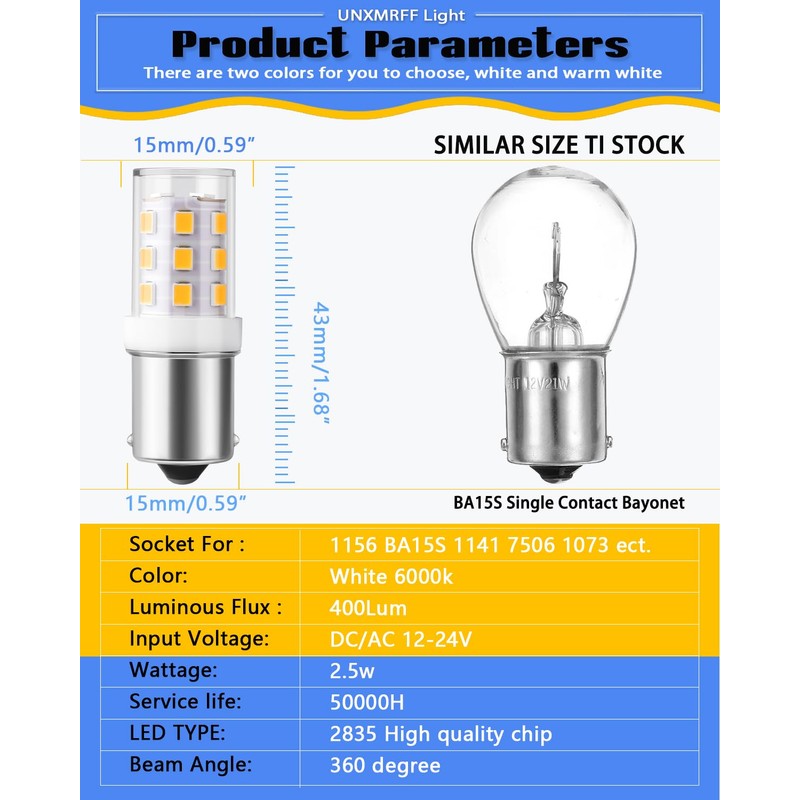 UNXMRFF 3-Pack BA15S LED 12Volt RV Camper Interior Light Bulbs,1141