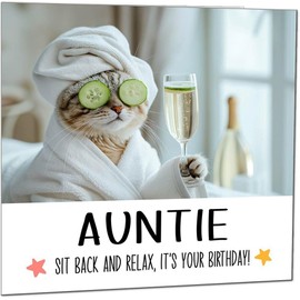 Aunt Birthday Card - Sit back and Relax Cat Spa - Funny Birthday Cards for Aunt