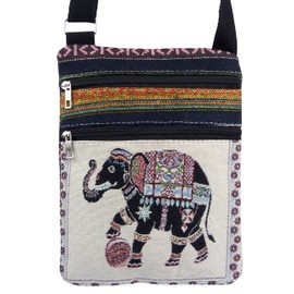 Asita Unisex Boho Cross Body Tapestry Elephant Bag, Beige, Medium Size, beige