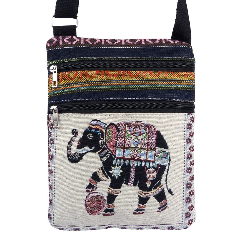 Asita Unisex Boho Cross Body Tapestry Elephant Bag, Beige, Medium