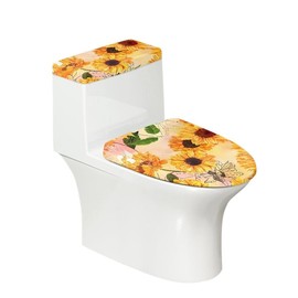 Garronmavis Sunflowers Painting 2 Pieces Toilet Lid Cover Artistic Flowers Fashion Toilet Lid Seat Covers Floral Arts Toilet Tank Cover for School Hotel Apartment