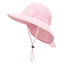 CHUNG - Gorro de protección solar para bebé, para verano, ajustable, UPF 50+, cuello de ala ancha, gorras de playa para niños y niñas de 1 a 12 años, A-Rosa, 7-12 años