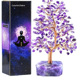 Tizzomx Amethyst Crystal Healing Chakra Tree of Life, Sister Women Birthday Spiritual Gifts Positive Energy & Good Luck, Gem Stone Feng Shui Tree Crystal Base House Home Office Room Desk Decor