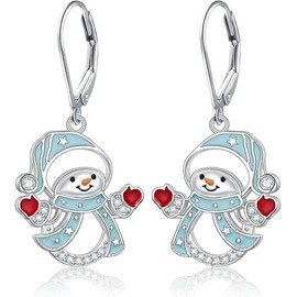 Christmas Snowman Drop Earrings for Women 925 Sterling Silver Dangle Earrings Christmas Ornaments, Sterling Silver, Zircon
