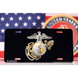 Airstrike USMC License Plate Marines License Plate-Marine Corps Emblem on Black Made in USA Metal License Plate-669