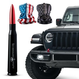 Alpha Defense - Antena de estilo redondo de 50 Cal de aluminio resistente a la corrosión de 5.5 pulgadas para Jeep Wrangler + antena de radio para la mayoría de camiones + protector facial Alpha Defense, juego de 2 (rojo)