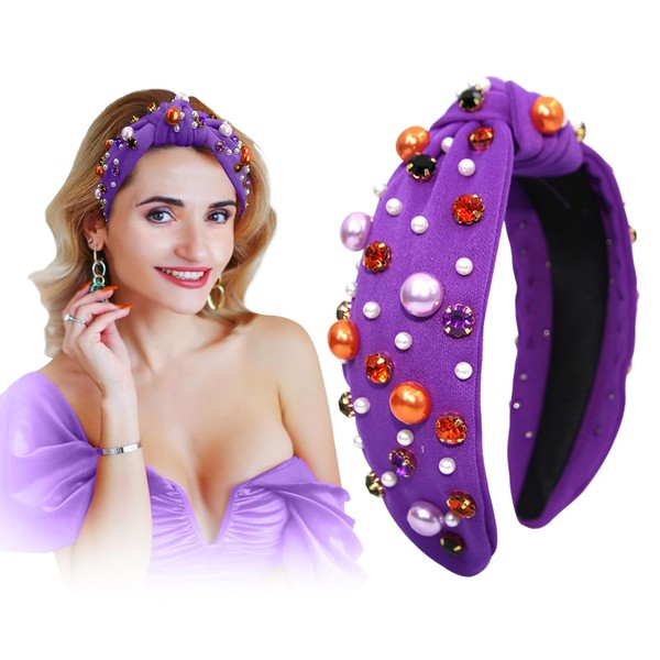 Festive Headbands for Women, Beaded Pearl Rhinestone Crystal Jeweled Hairband,