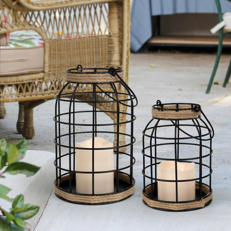 Lumeavetra Rustic Farmhouse Decorative Lantern Set of 2, Boho Lanterns