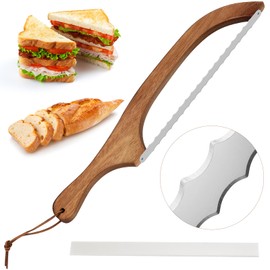 VAlinks Double Serrated Bread Knife for Homemade Sourdough Bread Slicer 15.8" Wooden Premium Stainless Steel Bow Saw with Cover For Both Left-Handed and Right-Handed