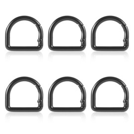 6pcs D Ring Spring Key Hooks, Metal Keychain Clip Locking D Ring Carabiner Clip Spring Snap Hook Fasteners Keyring Buckle Clamps for Belt Backpack Handbag Purse Strap, Black