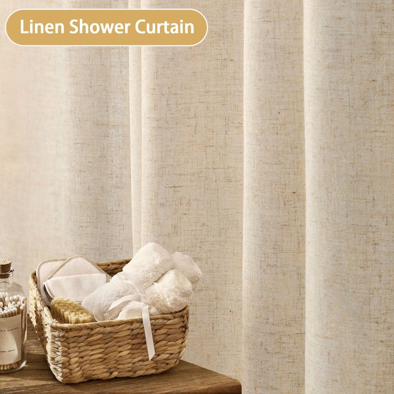 Awellife Awellife Linen Shower Curtain Beige Boho Farmhouse Shower Curtains