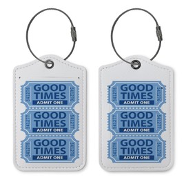 ZFQ Retro Preppy Luggage Tags for Suitcases,Good Times Ticket Trendy 2 Pack Baggage Tag,Handbag School Bag Backpack Traveling Accessories,Blue Travel Bag Suitcase Tags
