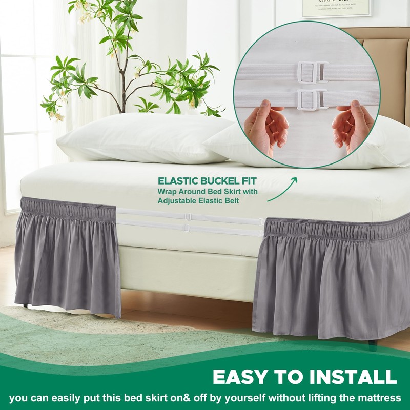 Biscaynebay Wrap Around Bed Skirts for Queen Beds 15" Drop,