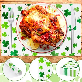 Tenceur 100 Pcs St. Patrick's Day Paper Placemats Green Shamrock Lucky Clover Table Mats Disposable Paper Placemats Bulk Irish Dining Table Decor for St. Patrick's Day Party (Lucky Clover Patterns)