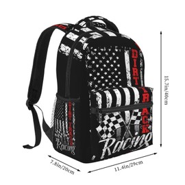 KOSUES American Flag Dirt Track Racing Car Bike Driver Racer Laptop Backpacks Double Shoulder Laptop Pack Bag Daypack Back Pack Bags Rucksack Computer Bag with Side Pockets Front Zipper Pockets