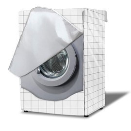 AlaSou Waterproof cover for washing machine for outdoor use, waterproof, with zip, white grid (60 x 60 x 85 cm)