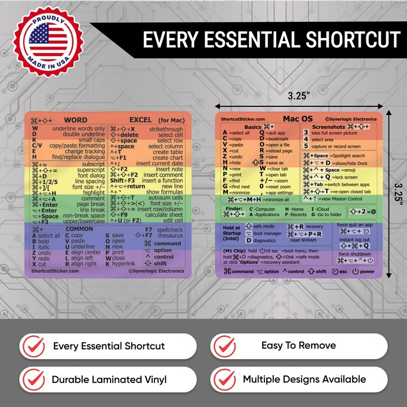 Synerlogic (1 Set) Mac OS + Word/Excel (for Mac) Shortcuts,