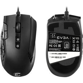 EVGA X15 MMO Gaming Mouse, 8k, Wired, Black, Customizable, 16,000 DPI, 5 Profiles, 20 Buttons, Ergonomic 904-W1-15BK-KR