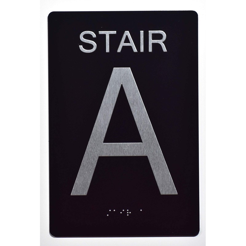 Stair A Sign -Stair Number Sign Black (Aluminium, Black/Silver,Size 6x9)