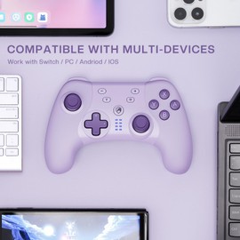ECHTPower Wireless Switch Controller, Switch Pro Controller for Switch/PC/Android/iOS, Bluetooth Controller for Hall Effect Joysticks, Macro Buttons, 6-Axis Gyro, Vibration, Turbo, Wake-Up-Purple