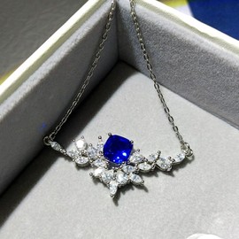 KINMOT Classic Elegance Clear White and Blue Stone Bar Shape Art Deco Pendant Necklace for Women t, Metal, Cubic Zirconia