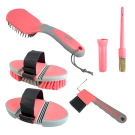 Starter Cleaning Set for Horses Horse Cleaning Kit Care Grooming Flexible Brush Curry Comb Massage Brush 2-in-1 Hoof Pick Mane Brush Horse Brush Hoof Brush (Coral Pink Grey)
