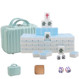VPH Hui 42mm Home Chinese Mahjong Gradient Blue Mahjong 144 Pcs Suitcase with Tablecloth