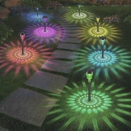 Solar Outdoor Courtyard Light, Waterproof Villa Garden Ambient Decoration Ground Plug Lamp, Yard Layout Lawn Lamp, Upgraded Version Light (RGB+Warm light) - Color: Black, Specification: 6pcs