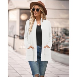 ULTRANICE Women's White Cardigan Long Sleeve Lightweight Casual Cardigans Dressy Trendy Sweater Tops with Pockets(White,L)