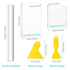 Allazone 31-Piece Polymer Clay Tools Set, Modelling Tool Set, Acrylic Clay Roller with Acrylic Plates Backing Plate, Plastic, Sculpting Tools, Dabbing Tool, Dot Painting Tool for Craft Making