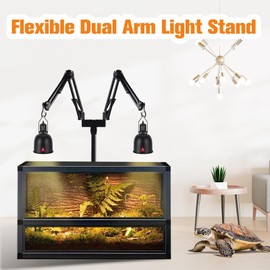 DXOPHIEX Dual Reptile Lamp Stand Reptile Light Stand with Two Flexible Brackets, Height Adjustable (15.7 inch to 74.3 inch) for Hanging Heat Lamp Holder and Light Fixture