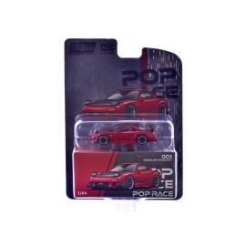 DCD 1/64 Diecast Model Car Mazda RX-7 Widebody RHD in Red Metallic 'Enigma Exclusive Edition' Carbon Hood Toy for Collectors
