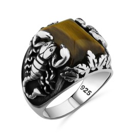 Natural Tiger Eye Stone Solid 925 Sterling Silver Scorpion Design Ring for Men (13)