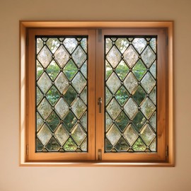 IVN Privacy Window Film Stained Glass Window Cling Diamond Decorative Static Cling Window Sticker for Bathroom Kitchen Entry Door 17.7 x 39.3 Inch