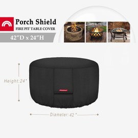 Porch Shield Fire Pit Cover - Waterproof 600D Heavy Duty Fade Resistant Round Patio Fire Bowl Cover Black - 42 inch