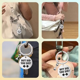 Motivational Fitness Gifts for Husband Boyfriend Powerlifting Gifts for Personal Trainer Coach Presents For Men Women Fitness Instructor Funny Car Keychains Gym Keychain But Did You Die Key Chain