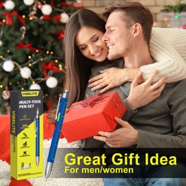 VIBELITE Gifts for Men, The 9-in-1 Multitool Pen, featuring an LED light, stylus, level, and screwdrivers, Ideal for Father's Day, birthdays, dads, husbands, men, Blue.