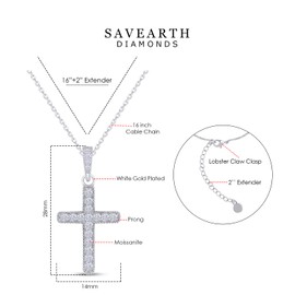 18K White Gold Plated Moissanite Cross Necklace | 0.36 Ctw Moissanite Diamond Jesus Christian Religious Crucifix Pendant Necklace for Men Women | 16"+2” Adjustable Chain